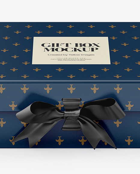 Matte Gift Box With Bow Mockup - Front View (High-Angle Shot)