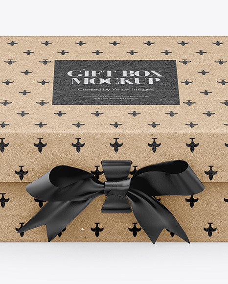 Kraft Gift Box With Bow Mockup - Front View (High-Angle Shot)