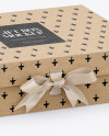 Kraft Gift Box With Bow Mockup - Half Side View (High-Angle Shot)