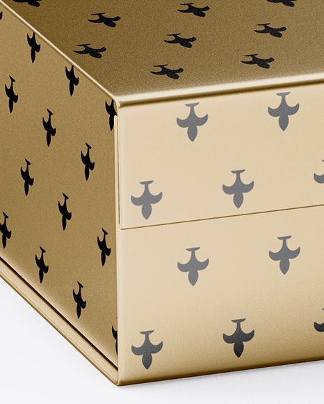 Metallic Gift Box With Bow Mockup - Half Side View (High-Angle Shot)