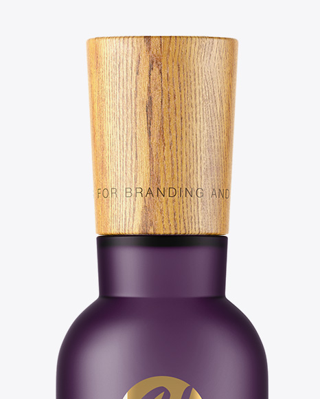 Frosted Glass Bottle W/ Wooden Cap Mockup