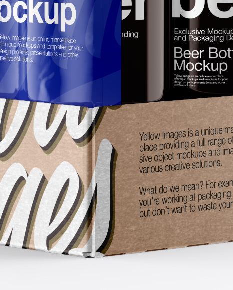 Kraft Tray with 6 Bottles Packs Mockup - Half Side View