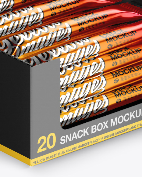 20 Metallic Snack Bars Box Mockup - Half Side View (High-Angle Shot