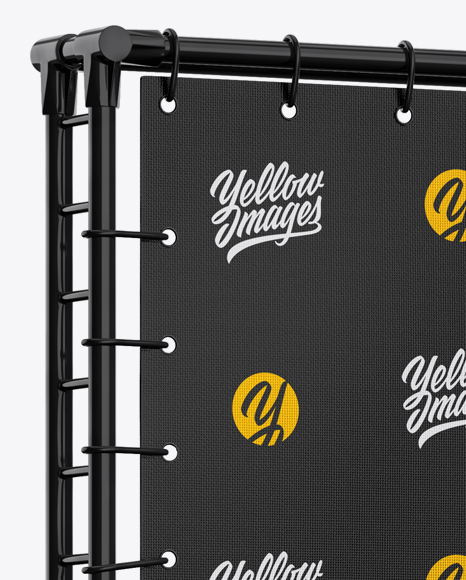 Press Wall Banner with Glossy Frame Mockup - Halfside View