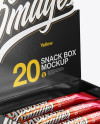 20 Glossy Snack Bars Box Mockup - Half Side View (High-Angle Shot)