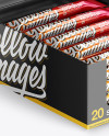 20 Glossy Snack Bars Box Mockup - Half Side View (High-Angle Shot)