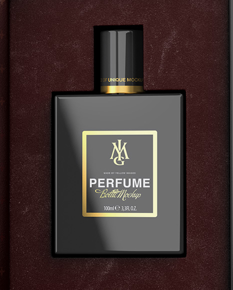 Glossy Gift Box With Perfume Bottle Mockup - Front View