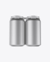 Pack with 4 Matte Metallic Cans with Plastic Holder Mockup - Front View