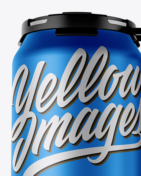 Pack with 4 Matte Metallic Cans with Plastic Holder Mockup - Front View