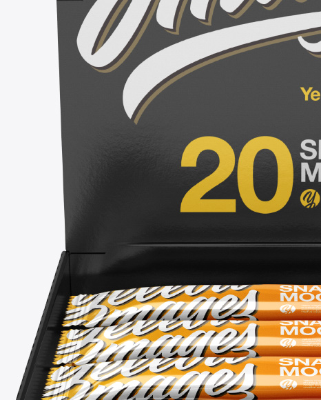 20 Glossy Snack Bars Box Mockup - Front View (High-Angle Shot)