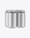 Pack with 4 Matte Metallic Cans with Plastic Holder Mockup - Half-Side View