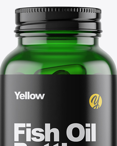 Green Glass Fish Oil Bottle Mockup