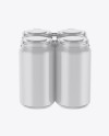 Pack of 4 Matte Cans with Plastic Holder Mockup - Front View (High Angle Shot)