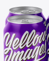 Pack of 4 Matte Cans with Plastic Holder Mockup - Front View (High Angle Shot)