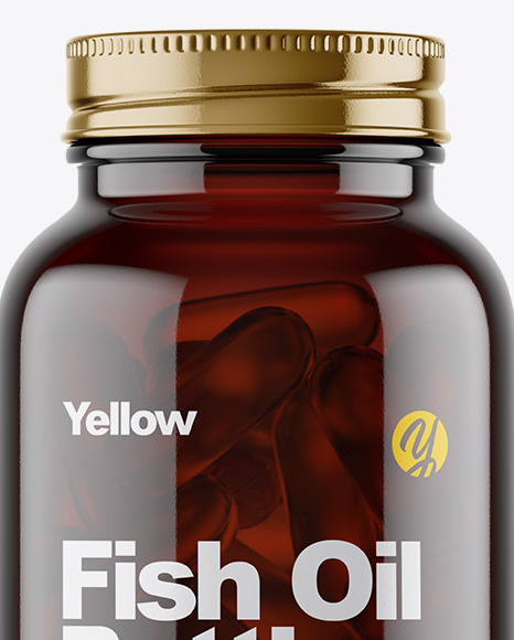 Dark Amber Glass Fish Oil Bottle Mockup