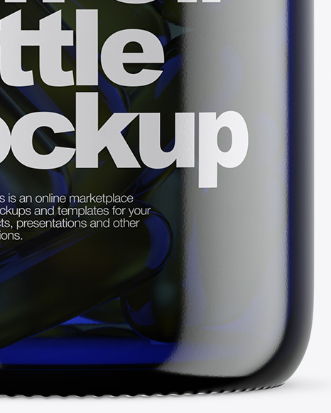 Dark Blue Glass Fish Oil Bottle Mockup