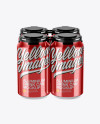 Pack of 4 Metallic Cans with Plastic Holder Mockup - Front View (High Angle Shot)