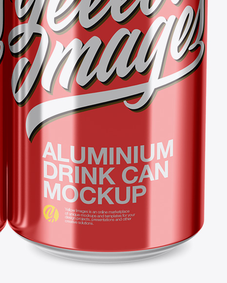 Pack of 4 Metallic Cans with Plastic Holder Mockup - Front View (High Angle Shot)