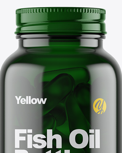 Dark Green Glass Fish Oil Bottle Mockup