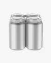 Pack of 4 Matte Metallic Cans with Plastic Holder Mockup - Front View (High Angle Shot)