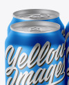 Pack of 4 Matte Metallic Cans with Plastic Holder Mockup - Front View (High Angle Shot)