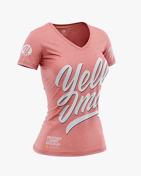 Women’s Heather Slim-Fit V-Neck T-Shirt Mockup - Front Half-Side View