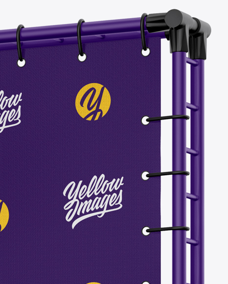 Press Wall Banner with Matte Frame Mockup - Halfside View