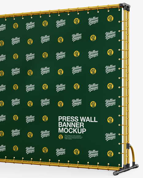 Press Wall Banner with Metallic Frame Mockup - Halfside View