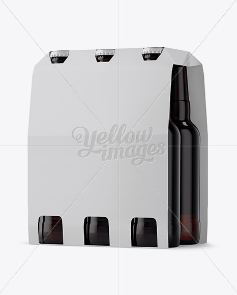 White Paper 6 Pack Amber Bottle Carrier Mockup - Halfside View - Free