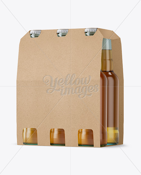 Kraft Paper 6 Pack Beer Bottle Carrier Mockup - Halfside View