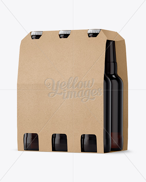 Kraft Paper 6 Pack Amber Bottle Carrier Mockup - Halfside View