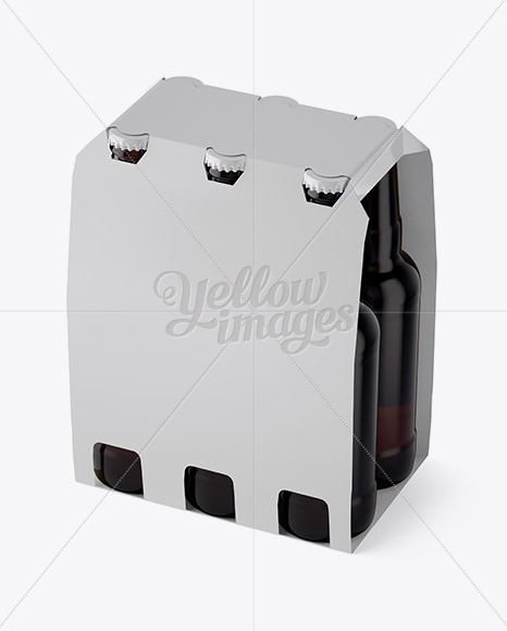 White Paper 6 Pack Amber Bottle Carrier Mockup - Halfside View (High-Angle Shot)