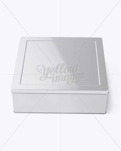 Metallic Tin Box Mockup - Front View (High-Angle Shot)