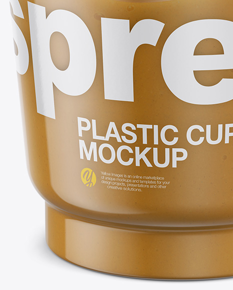 Clear Plastic Cup with Peanut Butter Mockup (High-Angle Shot)
