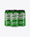 Pack of 3 Glossy Cans with Plastic Holder Mockup - Front View