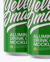 Pack of 3 Glossy Cans with Plastic Holder Mockup - Front View