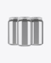 Pack of 3 Metallic Cans with Plastic Holder Mockup - Front View