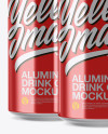 Pack of 3 Metallic Cans with Plastic Holder Mockup - Front View