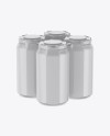 Pack of 4 Glossy Cans with Plastic Holder Mockup - Half Side View