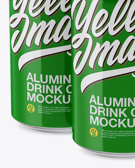 Pack of 4 Glossy Cans with Plastic Holder Mockup - Half Side View