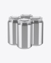 Pack of 4 Metallic Cans with Plastic Holder Mockup - Half Side View