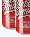 Pack of 4 Metallic Cans with Plastic Holder Mockup - Half Side View