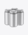 Pack of 4 Matte Metallic Cans with Plastic Holder Mockup - Half Side View