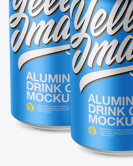 Pack of 4 Matte Metallic Cans with Plastic Holder Mockup - Half Side View