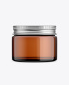 Amber Glass Cosmetic Jar with Metallic Cap Mockup - Front View