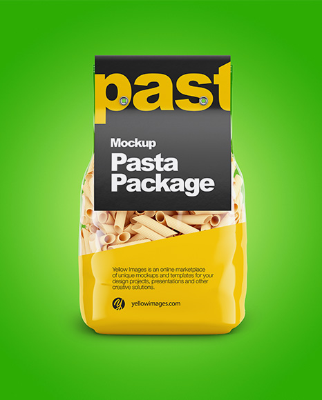 Pennette Rigate Pasta with Paper Label Mockup - Front View - Free