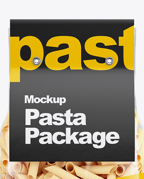 Pennette Rigate Pasta with Paper Label Mockup - Front View