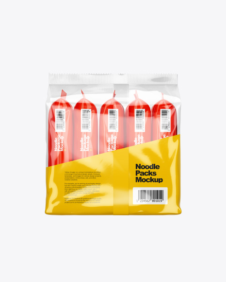 5 Noodle Packs Mockup - Front View