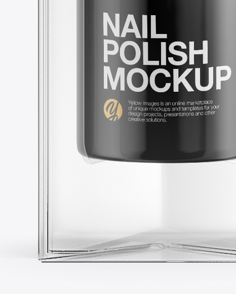 Nail Polish Bottle in Transparent Box Mockup - Front View