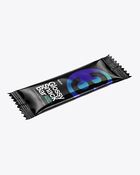 Glossy Snack Bar Mockup - Half Side View (High-Angle Shot)